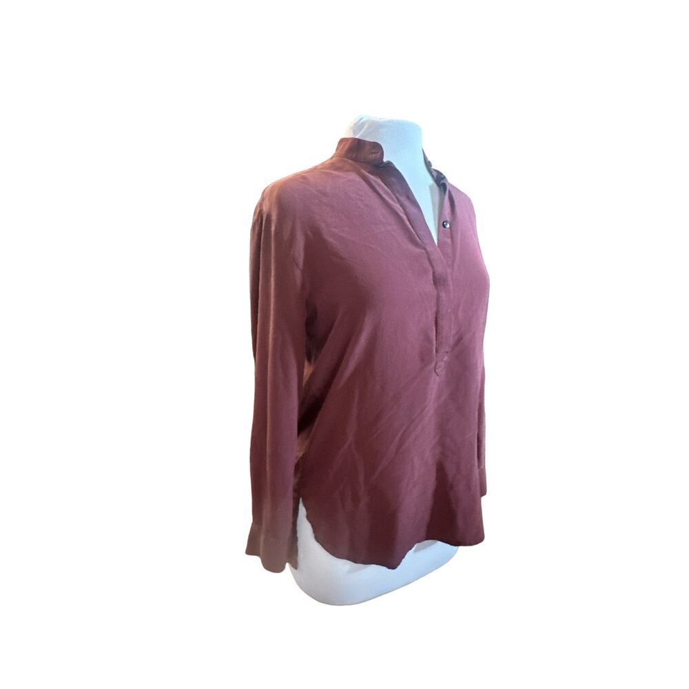 Women XXS Madewell Cinema 100% Silk Red Long Slv Button-Down Blouse Shirt Top